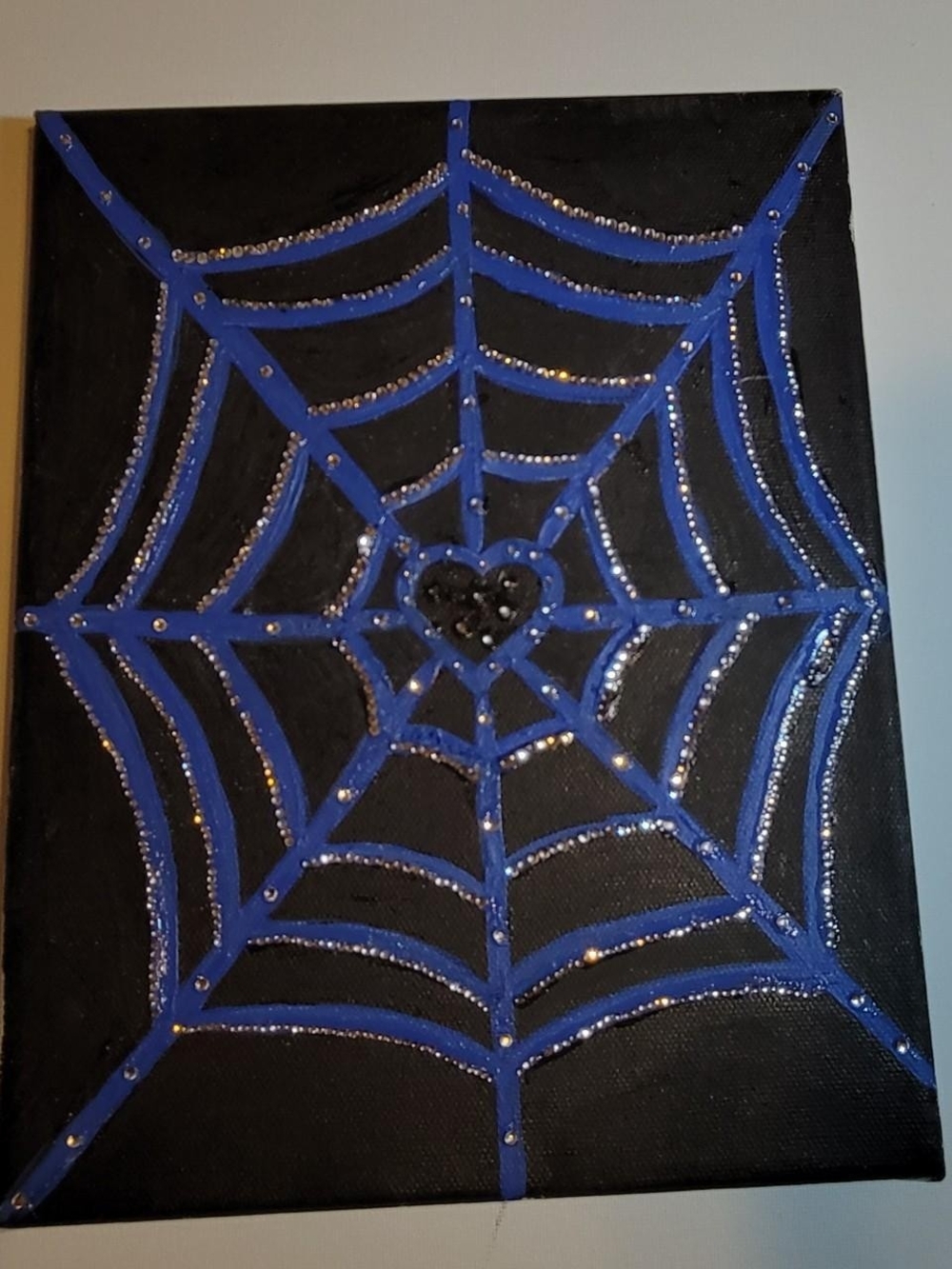 Blue Spiderweb Canvas Art With Rhinestone Accents